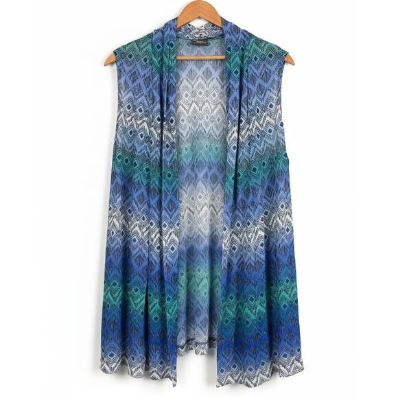 Chico's Womens XL Travelers Boho Coastal Resortwear Artsy Geometric Duster Vest - Picture 1 of 11